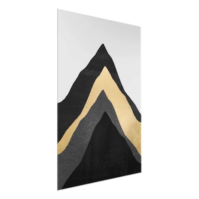 Tableau verre montagne Montagne d'or noir et blanc