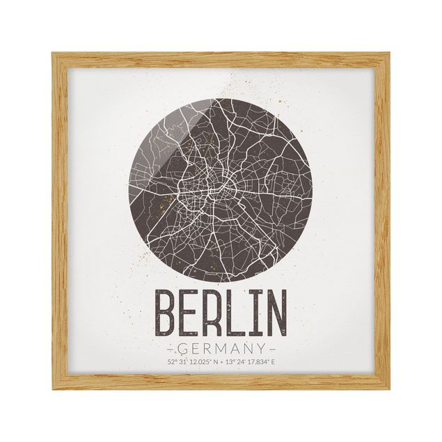 Tableaux encadrés mappemonde Plan de Ville de Berlin - Rétro