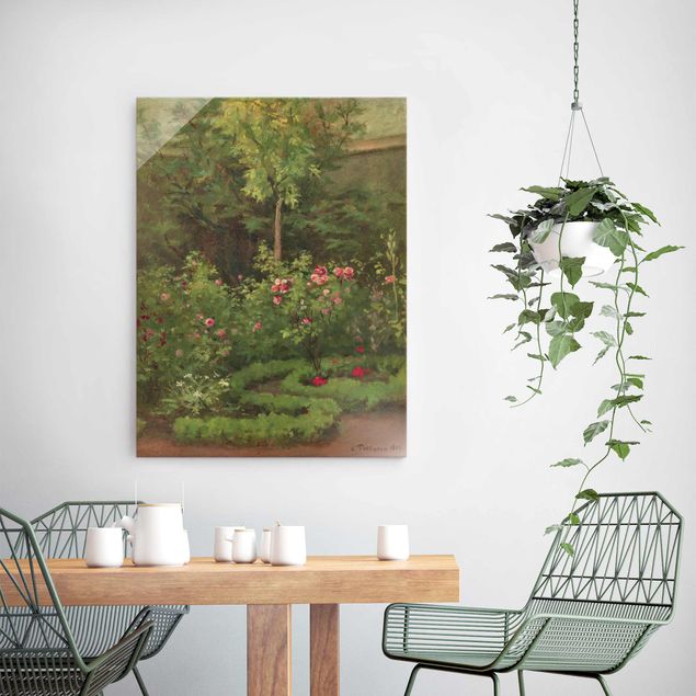 Tableaux en verre roses Camille Pissarro - Un jardin de roses