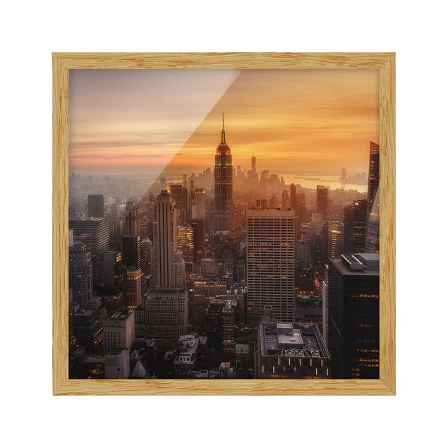 Tableau ville du monde Silhouette urbaine de Manhattan le soir