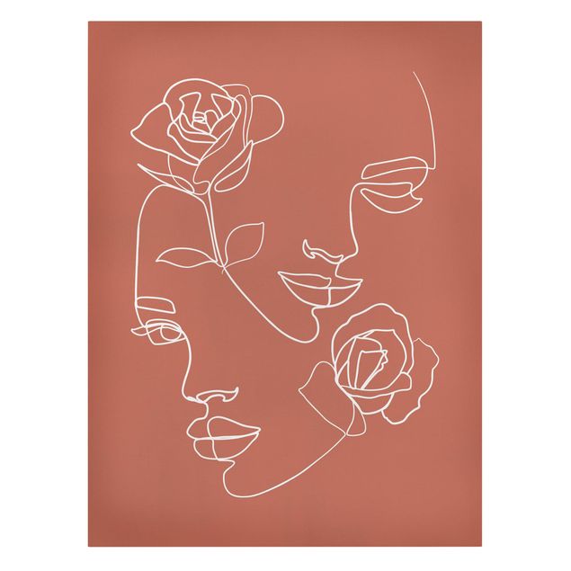 Tableaux moderne Line Art Visages Femmes Roses Cuivre
