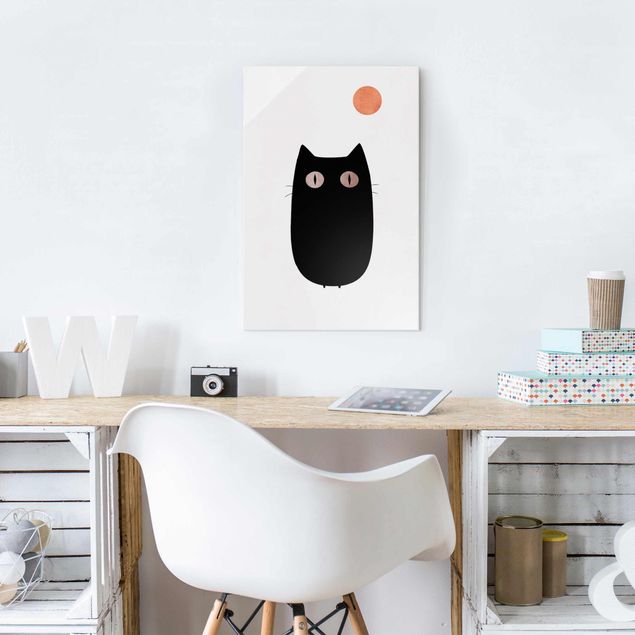 Tableaux en verre noir et blanc Illustration d'un chat noir