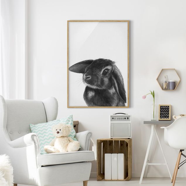 Affiches encadrées animaux Illustration Lapin Dessin Noir Et Blanc