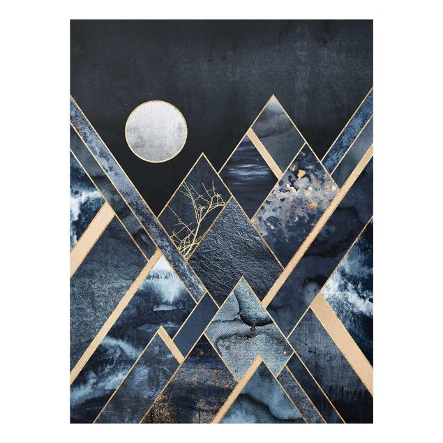 Tableaux en verre abstraits Lune dorée Montagnes noires abstraites