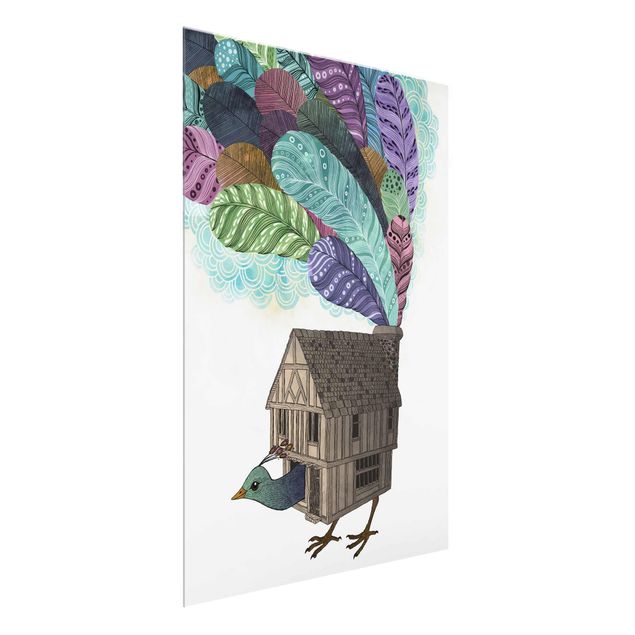 Cadre animaux Illustration Maison d'Oiseaux avec Plumes