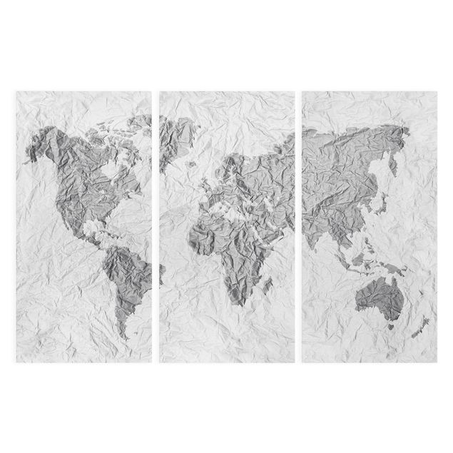 Tableaux mappemonde Carte du Monde en Papier Blanc Gris
