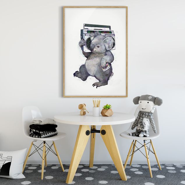 Tableau poisson Illustration Koala avec Radio Peinture