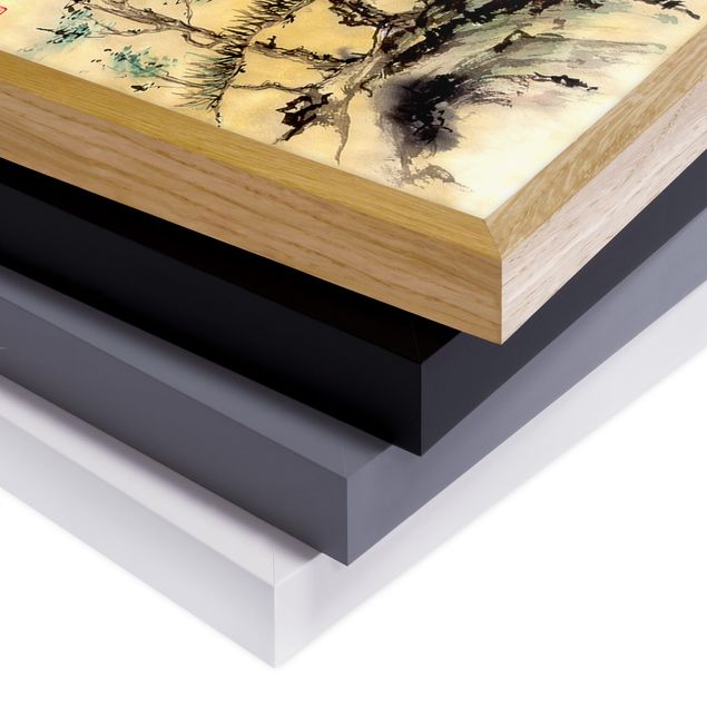 Tableaux encadrés paysage Dessin aquarelle japonais Cèdres et montagnes