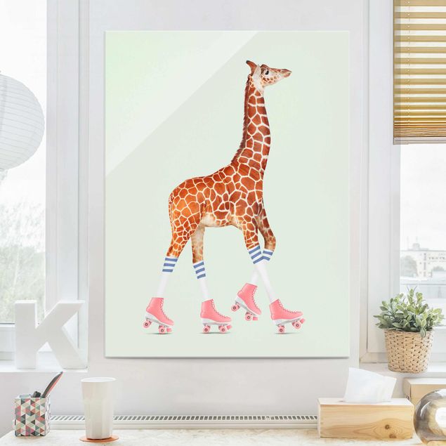 Tableaux de Jonas Loose Girafe avec des patins à roulettes