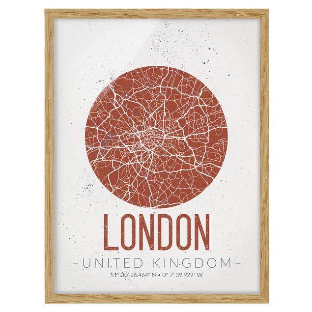 Tableaux encadrés mappemonde Plan de Ville Londres - Rétro
