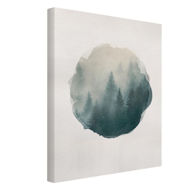 Tableaux modernes Aquarelles - Forêt de conifères dans le brouillard