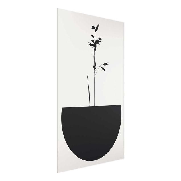 Tableaux en verre noir et blanc Monde des Plantes Graphiques - Pousse Délicate