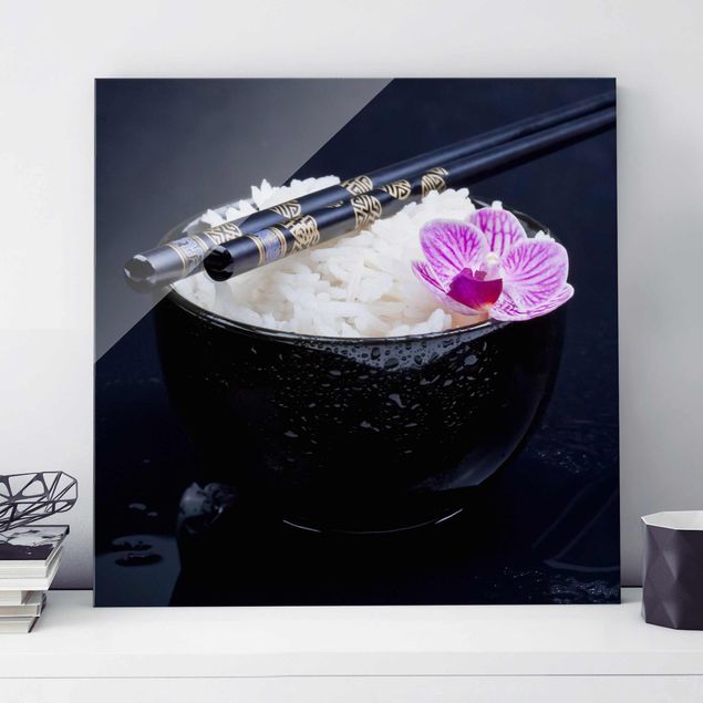Tableaux en verre orchidée Bol de Riz avec Orchidée