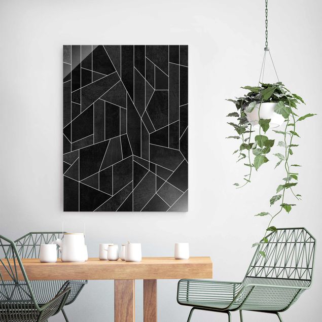 Tableaux en verre noir et blanc Aquarelle géométrique noire et blanche