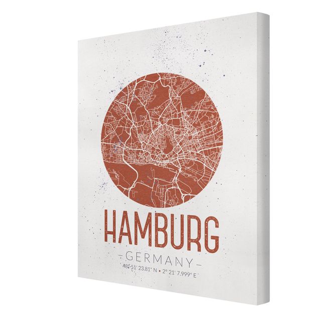 Tableau rouge Plan de ville de Hambourg - Rétro