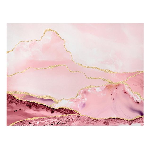Tableaux dessins Abstract Mountains Pink With Golden Lines