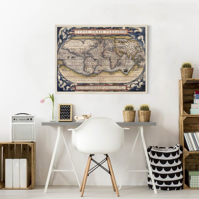 Tableau style vintage Carte historique du monde Typus Orbis Terrarum