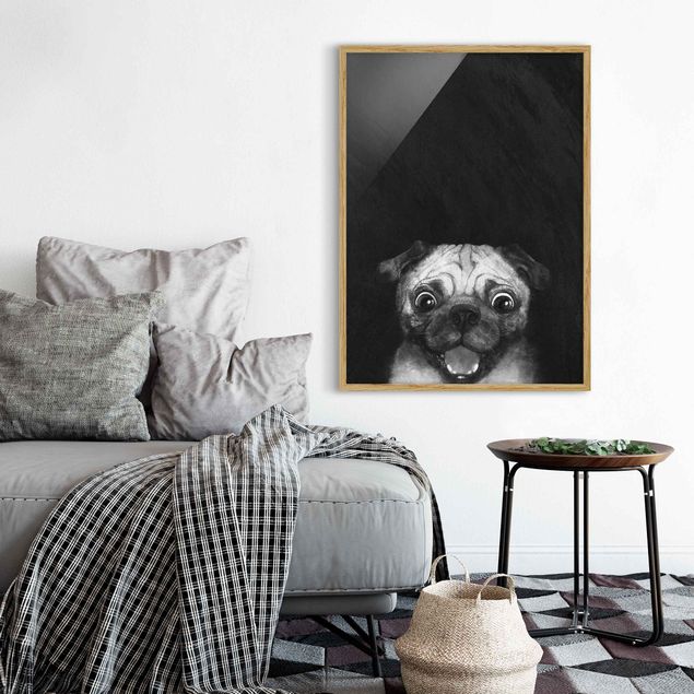 Tableaux chiens Illustration Chien Carlin Peinture Noir Et Blanc