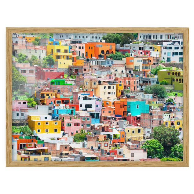 Tableaux encadrés reproductions Maisons colorées devant Guanajuato