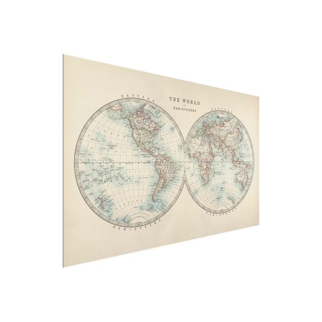 Tableaux mappemonde Tableau Vintage du Monde Les Deux Hémisphères