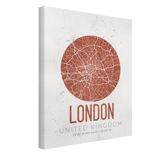 Tableaux sur toile en noir et blanc Plan de Ville Londres - Rétro