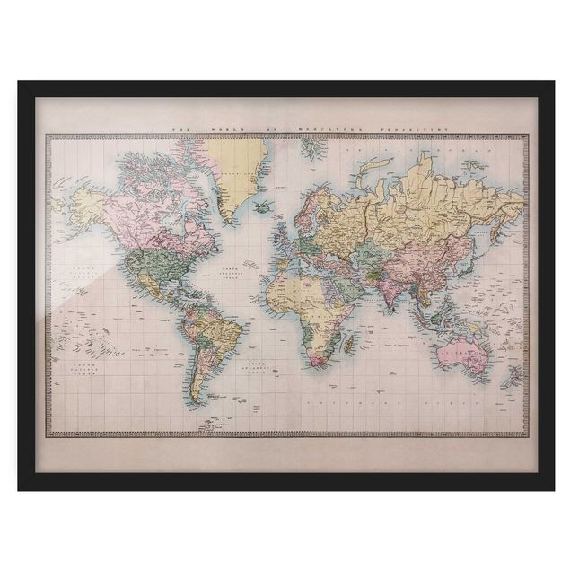 Poster encadré - Vintage World Map Around 1850