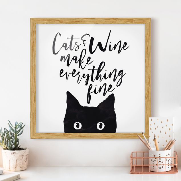 Tableaux chats Cats And Wine make Everything Fine - Chats et vin