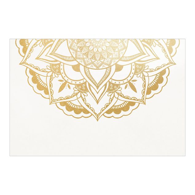Papier peint - Mandala Flower Semicircle Gold White
