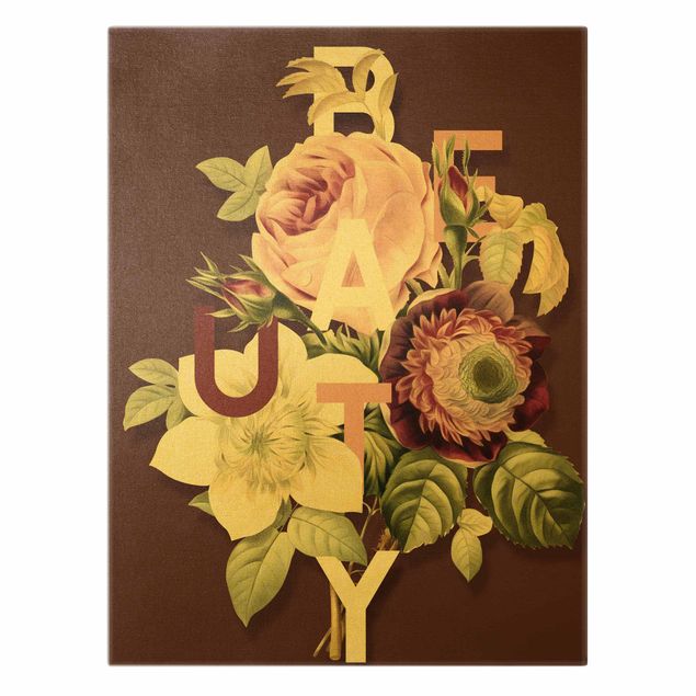 Tableau sur toile or - Floral Typography - Beauty