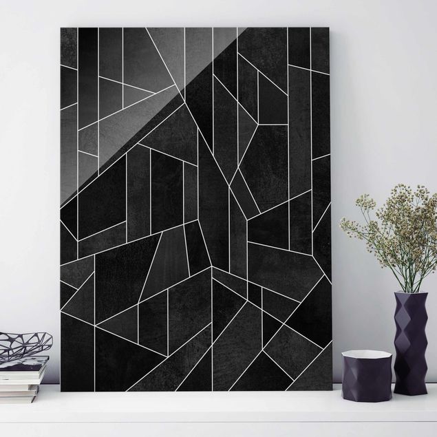 Tableaux en verre magnétique Aquarelle géométrique noire et blanche