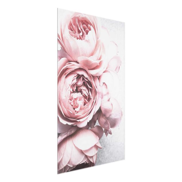 Tableaux en verre fleurs Fleurs de Pivoine Rose Clair Pastel Shabby