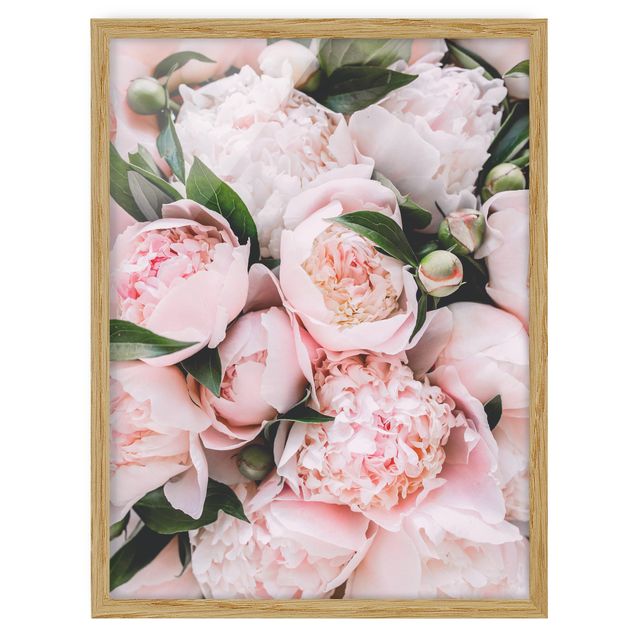 tableaux floraux Pivoines roses avec feuilles