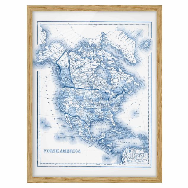Tableaux mappemonde Carte dans les tons bleus - Amérique du Nord