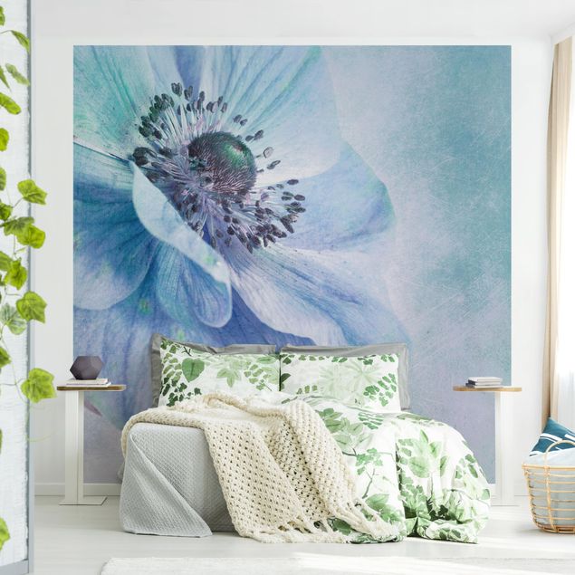 Papier peint moderne Fleur en turquoise