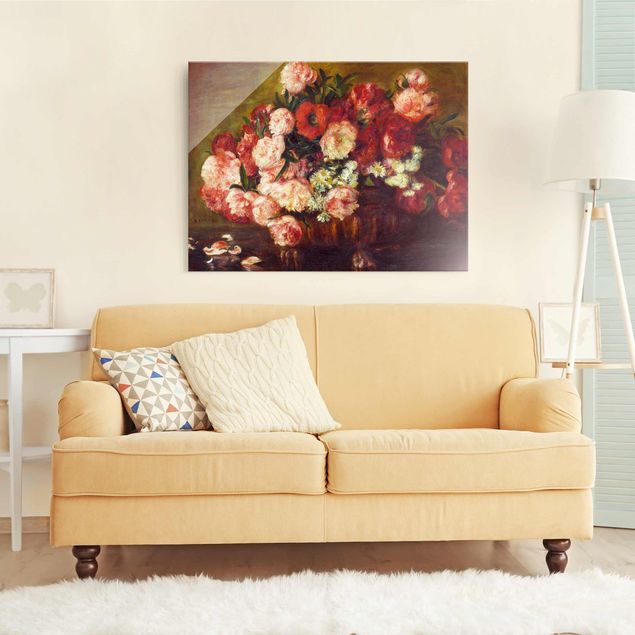 Tableaux en verre roses Auguste Renoir - Nature morte aux pivoines