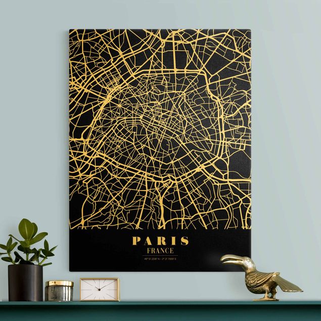 Tableaux modernes Plan de ville de Paris - Noir classique