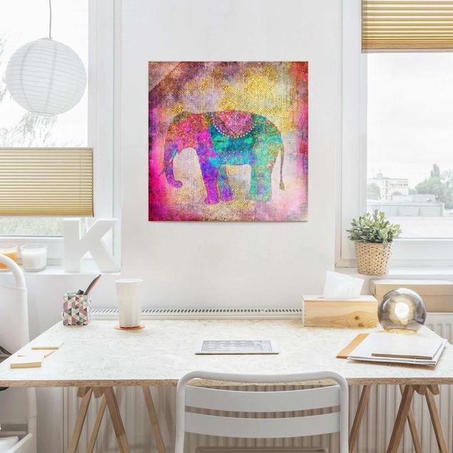 Tableaux moderne Collage coloré - Éléphant indien