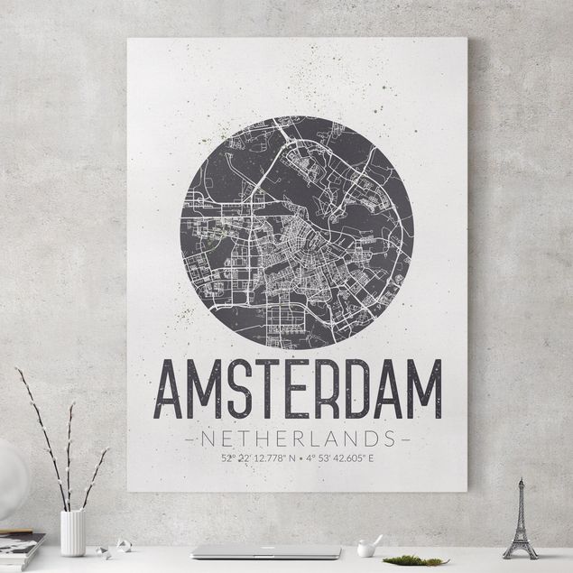 Déco mur cuisine Plan de ville d'Amsterdam - Rétro