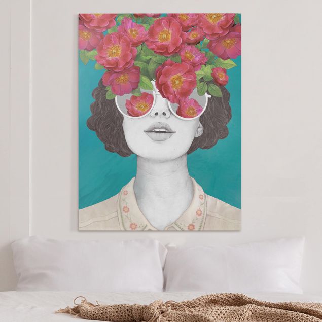 Tableaux de Laura Graves Illustration Portrait Femme Collage avec Fleurs Lunettes
