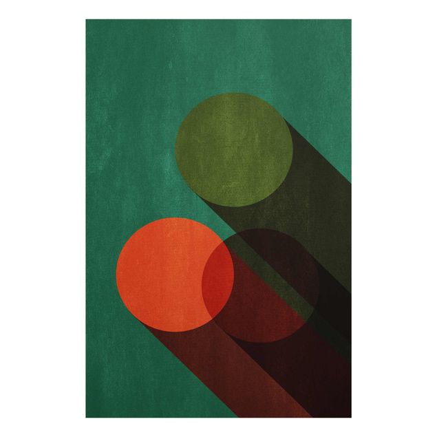 Tableau vert Formes abstraites - Cercles en vert et rouge
