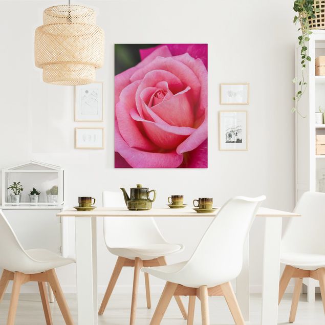 Tableau moderne Fleurs de rose rose sur fond vert
