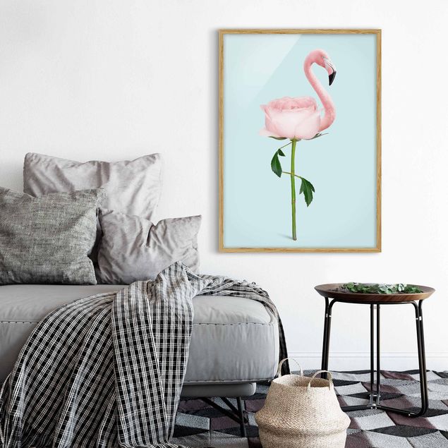 Affiches encadrées fleurs Flamant avec une rose