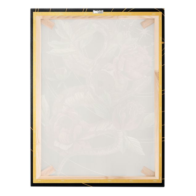 Tableau sur toile or - Snake With Roses Black And Gold IV