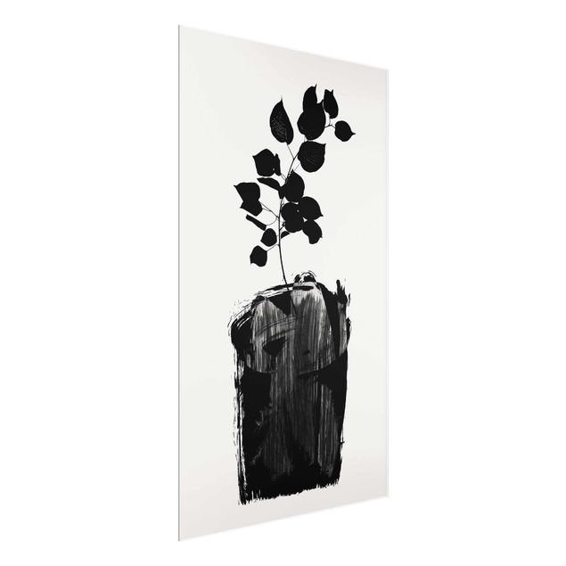 Tableaux en verre noir et blanc Monde végétal graphique - Feuilles noires