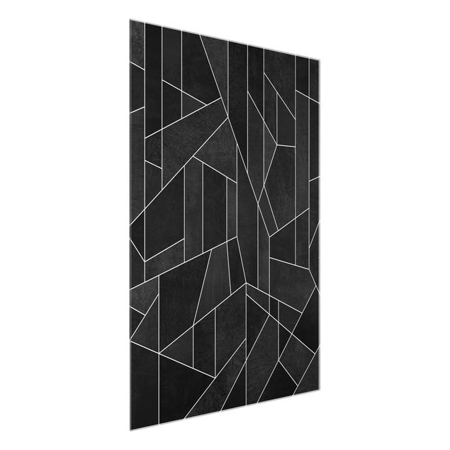 Tableaux en verre abstraits Aquarelle géométrique noire et blanche