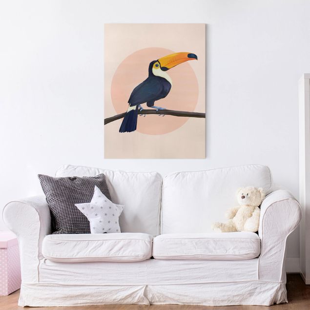 Tableaux oiseaux sur toile Illustration Oiseau Toucan Peinture Pastel
