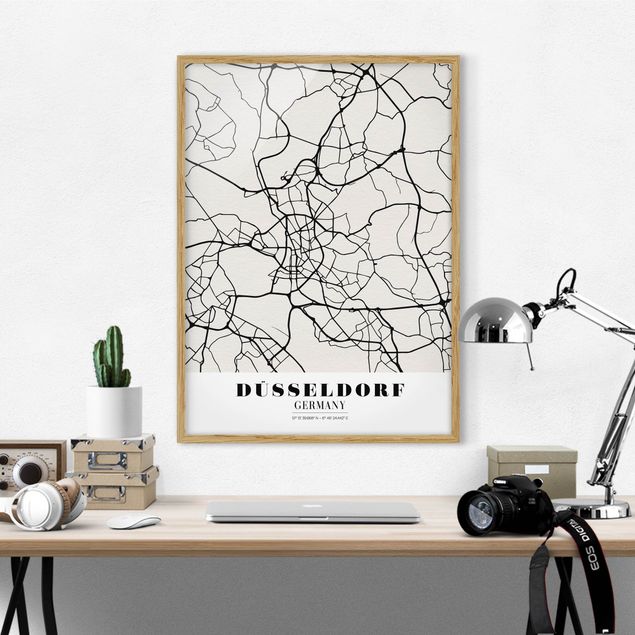 Tableaux encadrés noir et blanc Plan de ville de Dusseldorf - Classique