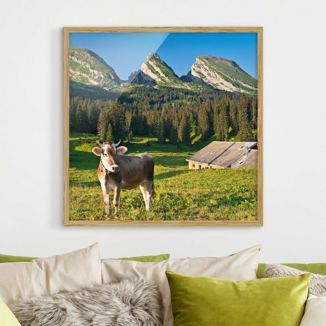 Déco mur cuisine Prairie alpine suisse avec vache