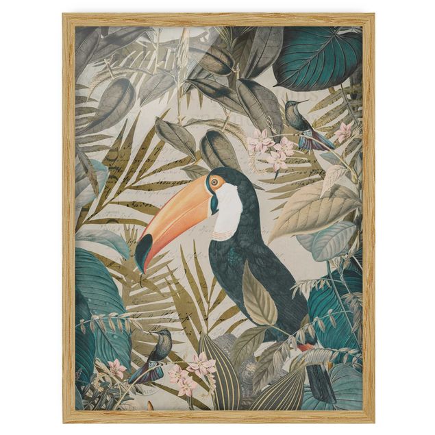 Tableaux fleurs Collage vintage - Toucan dans la jungle