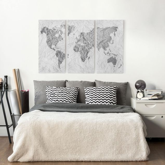Tableau montagne Carte du Monde en Papier Blanc Gris